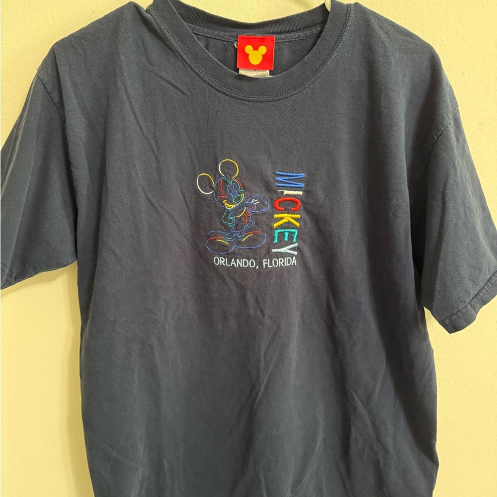 Disney Mickey Mouse T-shirt Embroidered 90s Vintage Navy